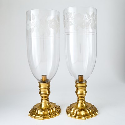 Lot 573 - Pair of Brass and Etched Glass Photophores