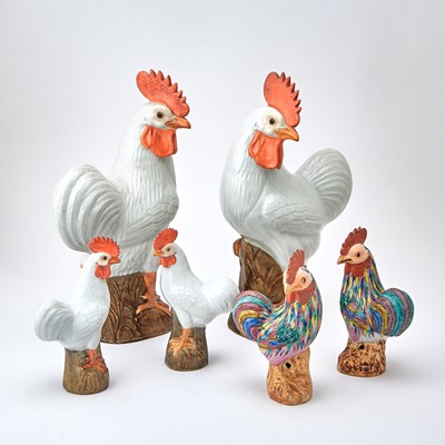 Lot 576 - Two Pairs of White Porcelain Roosters