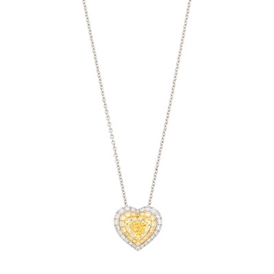 Lot 136 - Platinum, Colored Diamond and Diamond Pendant-Necklace