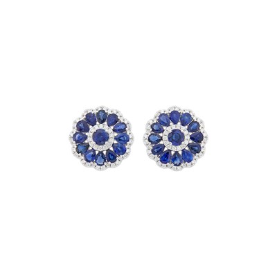 Lot 89 - Pair of White Gold, Sapphire and Diamond Flower Earrings