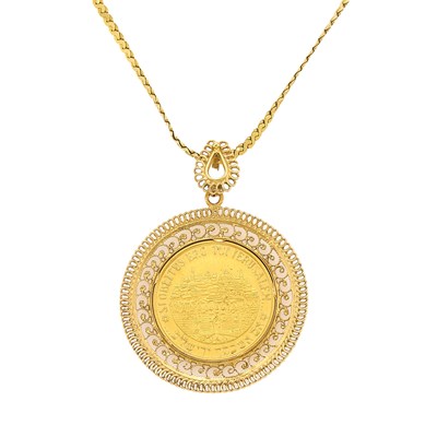 Lot 1086 - Gold and Israel Moshe Dayan Coin Pendant with Chain Necklace