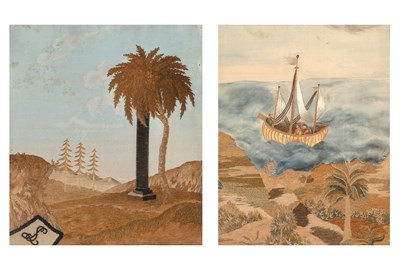 Lot 577 - Two Silk Needlework Pictures in Gilt Frames