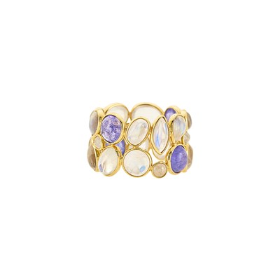 Lot 2031 - Wide Gold, Moonstone, Tanzanite and Diamond Ring