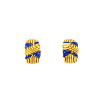 Lot 2006 - Tiffany & Co. Pair of Gold and Blue Enamel Earclips