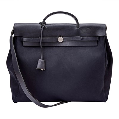 Lot 1168 - Hermès Black Leather and Canvas 'Herbag' Crossbody Bag