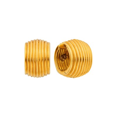 Lot 1003 - Tiffany & Co. Pair of Ribbed Gold Hoop Earrings