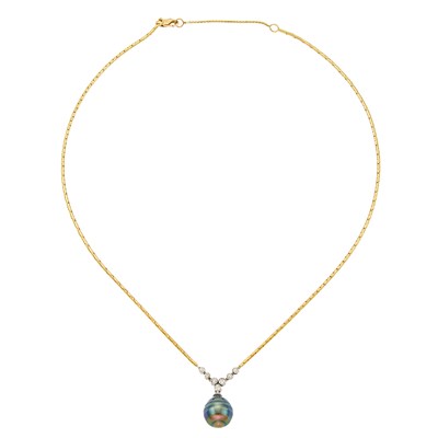 Lot 2350 - Two-Color Gold, Diamond and Baroque Tahitian Cultured Pearl Necklace