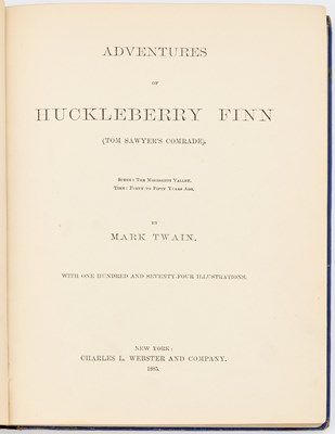 Lot 161 - Three titles by Mark Twain including a first of Huckleberry Finn in blue cloth