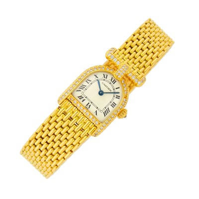 Lot 36 - Cartier Paris Gold and Diamond 'Calandre' Wristwatch