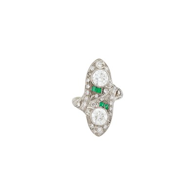 Lot 1058 - Platinum, Diamond and Emerald Ring