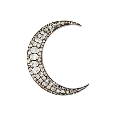 Lot 156 - Antique Silver, Gold and Diamond Crescent Brooch