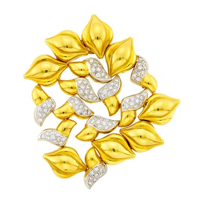 Lot 91 - Two-Color Gold and Diamond Clip-Brooch