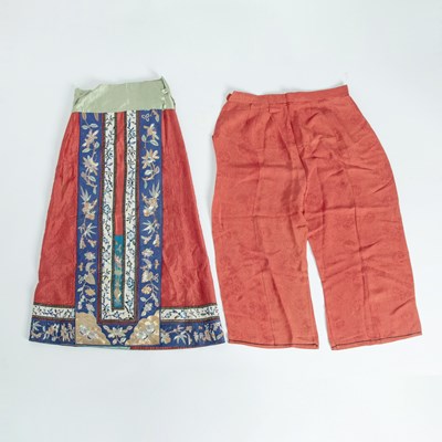 Lot 85 - A Chinese Embroidered and Brocade Red Silk Skirt