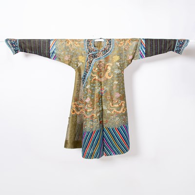 Lot 83 - A Chinese Green Ground Summer Silk Gauze Robe