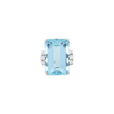 Lot 148 - Platinum, Aquamarine and Diamond Ring