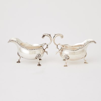 Lot 651 - Pair of George V Sterling Silver Sauceboats
