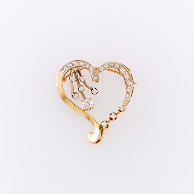 Lot 1233 - Two-Color Gold and Diamond Heart Pendant-Brooch