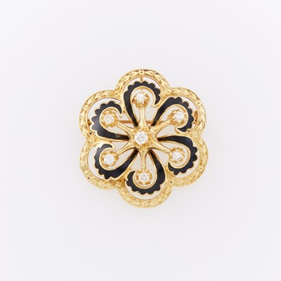 Lot 1247 - Gold, Black Enamel and Diamond Pin