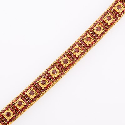 Lot 1157 - Gold and Garnet Bracelet