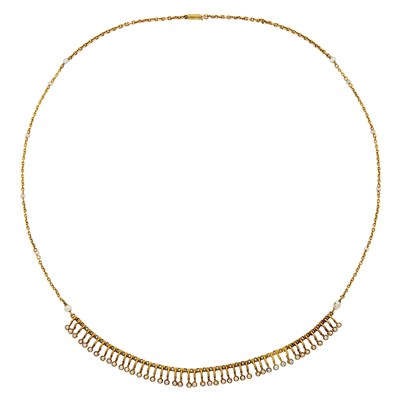 Lot 2233 - Long Etruscan Revival Gold and Pearl Necklace