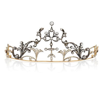 Lot 1064 - Antique Gold, Silver, Platinum and Diamond Tiara