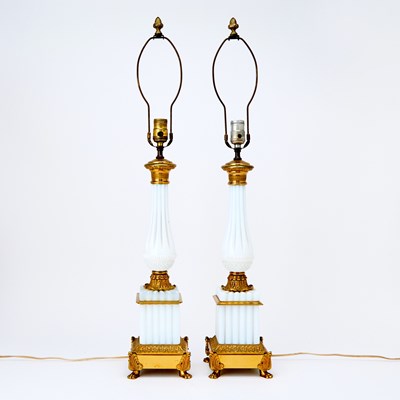 Lot 388 - Pair of Gilt Bronze Mounted Opaline Lamps