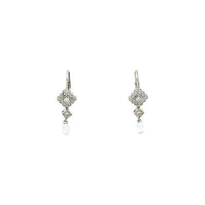 Lot 1292 - Pair of White Gold and Diamond Pendant-Earrings and Pendant with Chain Necklace