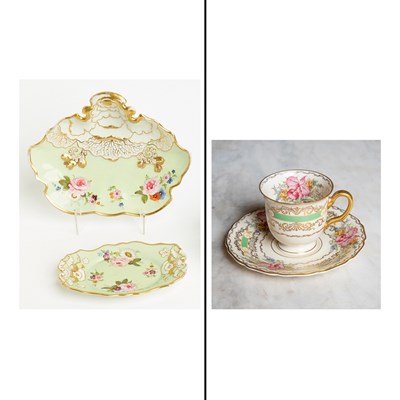 Lot 651 - Two Mason’s Porcelain Mint-Green Ground Gilt-Decorated Cabbage-Leaf Molded Dessert Dishes