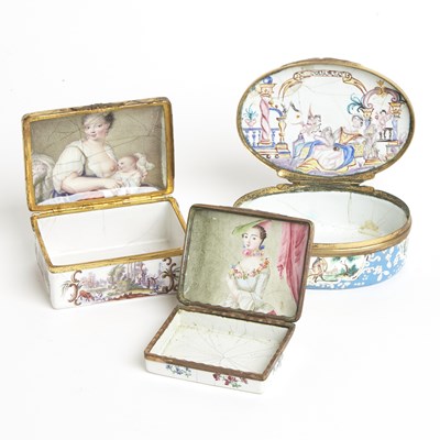 Lot 253 - Three Continental Enamel Erotic Snuff Boxes