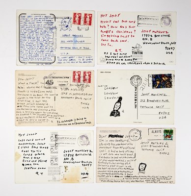 Lot 2 - An excellent series of postcards sent from Quentin Tarantino during the writing of Pulp Fiction