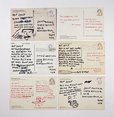 Lot 2 - An excellent series of postcards sent from Quentin Tarantino during the writing of Pulp Fiction