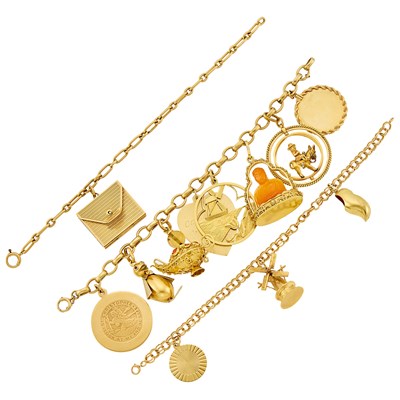 Lot 2078 - Three Gold Charm Bracelets