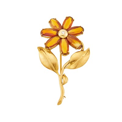 Lot 2059 - Gold, Citrine and Diamond Flower Brooch