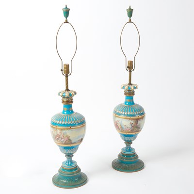 Lot 574 - Pair of Sèvres Style Porcelain Vases Now Mounted as Lamps