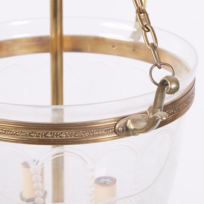 Lot 566 - Pair of Brass and Etched Glass Hall Lanterns