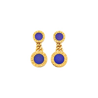 Lot 1007 - Bulgari Pair of Gold and Lapis Pendant-Earrings