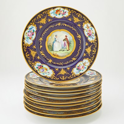 Lot 592 - Set of Ten Czechoslovakian Porcelain Cobalt-Ground Service Plates