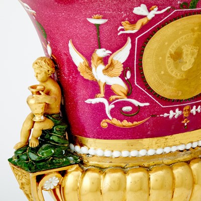 Lot 635 - Paris Porcelain Empire Style Hand-Painted Gold-Ground Vase