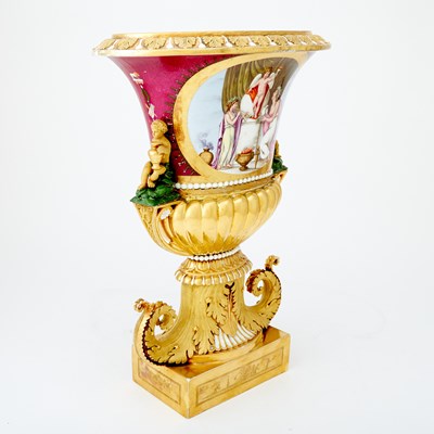 Lot 635 - Paris Porcelain Empire Style Hand-Painted Gold-Ground Vase