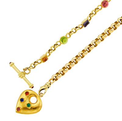 Lot 1011 - Two Gold and Gem-Set Chain Link Bracelets