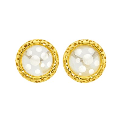 Lot 8 - Angela Cummings for Steuben Pair of Gold, Crystal and Frosted Crystal Polka Dot Earrings