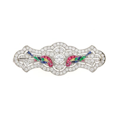 Lot 1060 - Platinum, Diamond and Cabochon Gem-Set Bird Brooch, France
