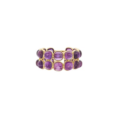 Lot 1003 - Double Row Gold and Cabochon Amethyst Band Ring