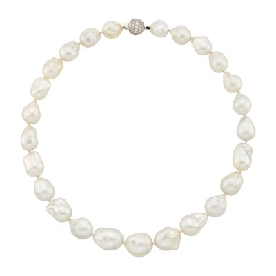 Lot 114 - Verdura Baroque South Sea Cultured Pearl Necklace with White Gold and Diamond Ball Clasp
