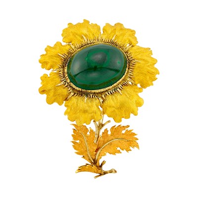 Lot 67 - Buccellati Tricolor Gold and Malachite Flower Brooch