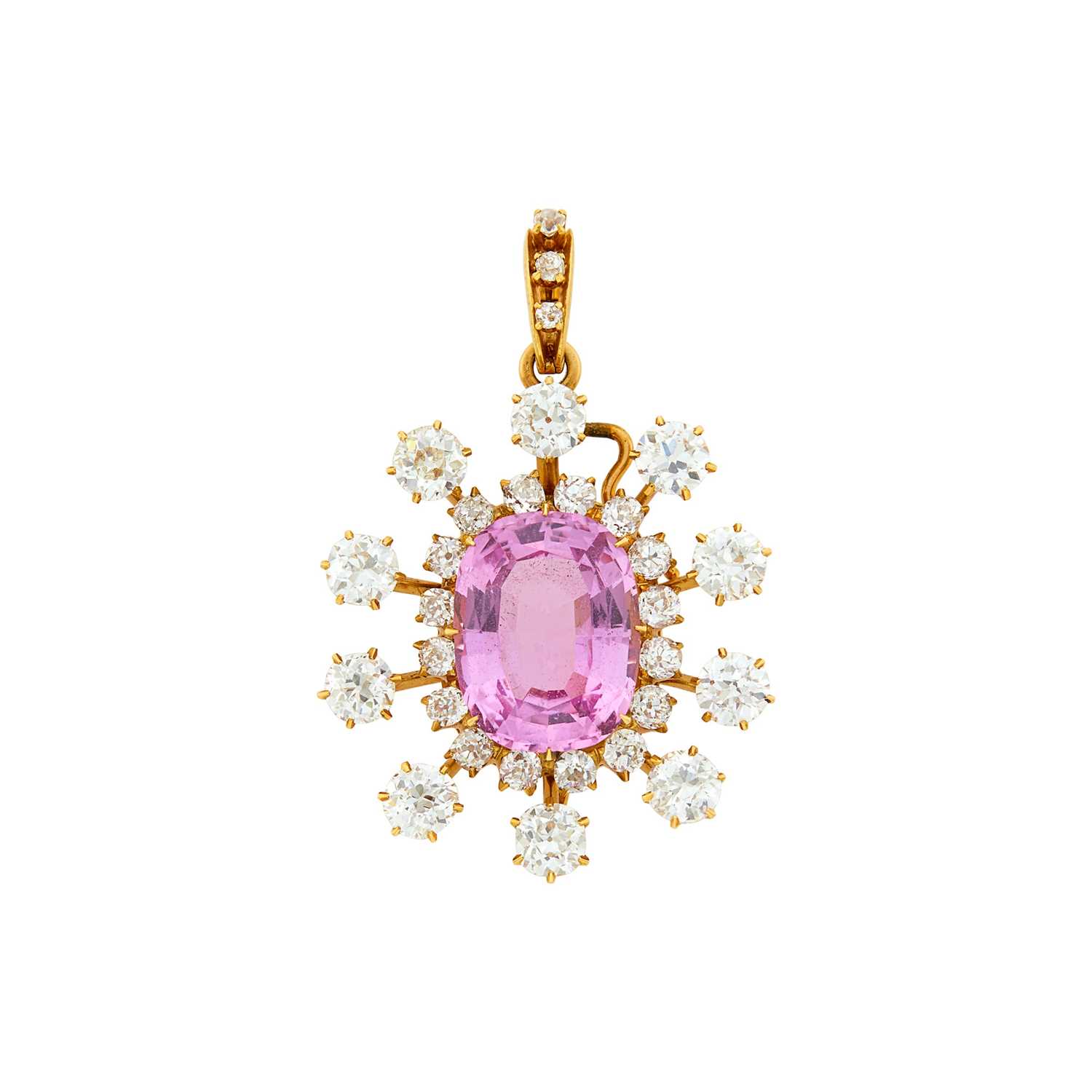 Lot 20 - Antique Gold, Pink Topaz and Diamond Pendant