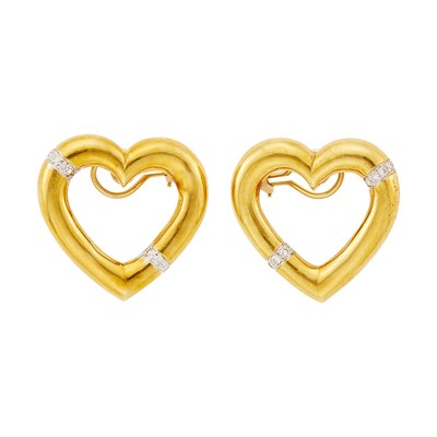 Lot 2044 - Pair of Gold and Diamond Heart Earclips