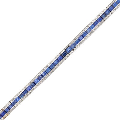 Lot 1049 - Platinum, Sapphire and Diamond Straightline Bracelet