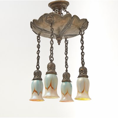 Lot 149 - Four-Light Glass & Patinated Bronze Fixture Fixture