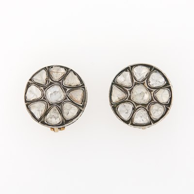Lot 2093 - Pair of Indian Silver, Gold, Foil-Backed Diamond and Diamond Earrings